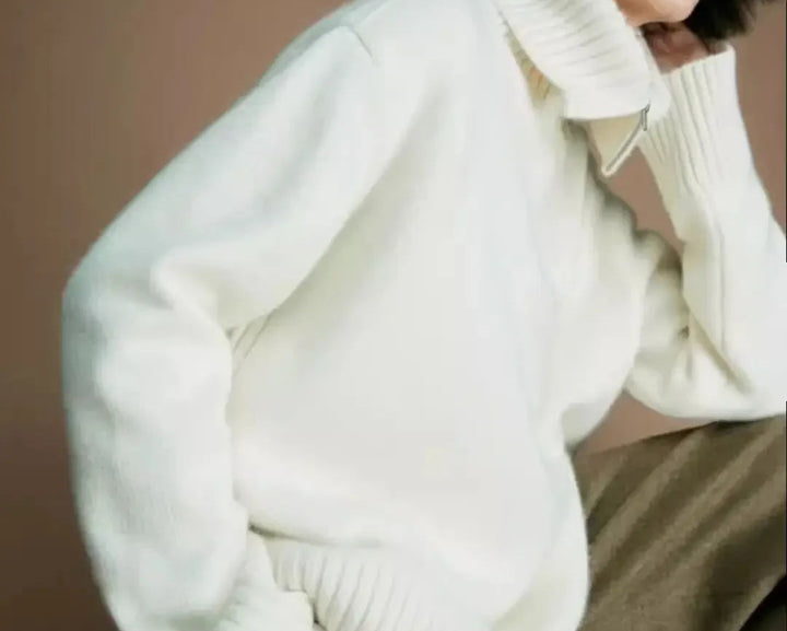 Women’s 100% Wool Half-Zip Sweater – Gray Loose Fit Winter Pullover