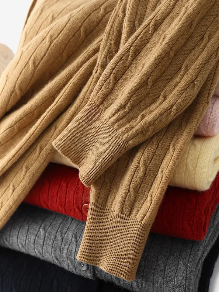 Women’s 100% Merino Wool Cable Knit Cardigan