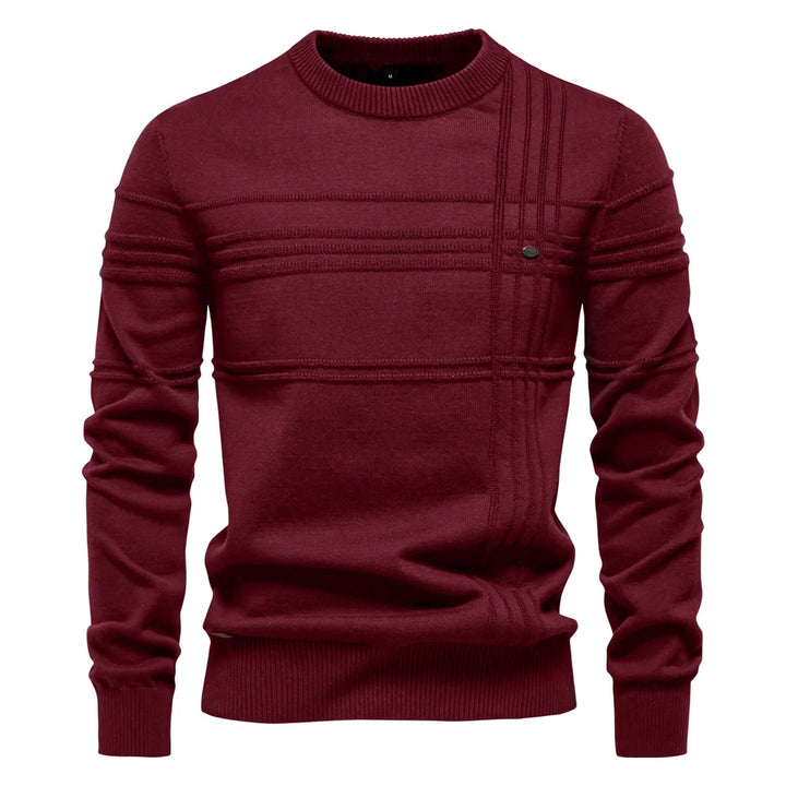 Men’s Striped Cotton Crewneck Sweater – Warm Autumn & Winter Pullover