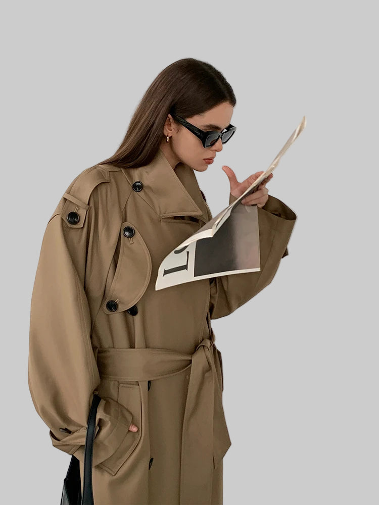 Khaki & Grey Oversized Trench Coat for Women