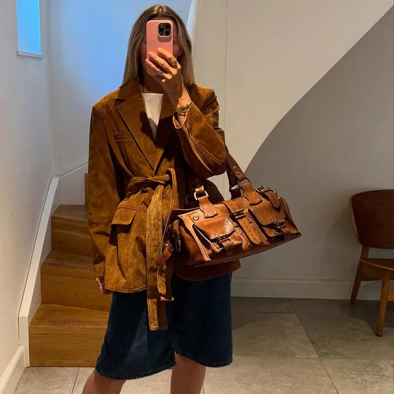 Women’s Faux Suede Lace-Up Fashion Jacket