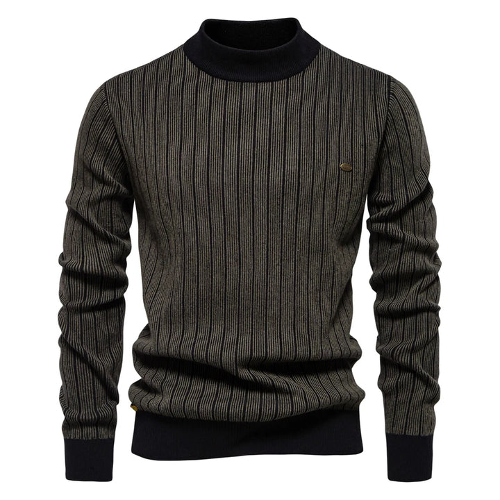 Men’s Striped Cotton Mock Neck Sweater – Warm Autumn & Winter Pullover
