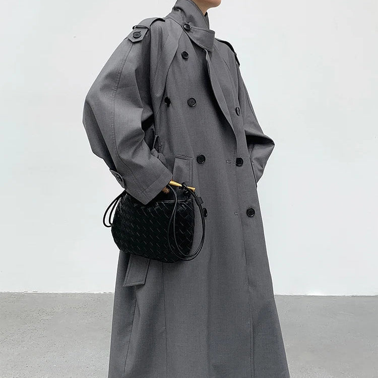 Khaki & Grey Oversized Trench Coat for Women