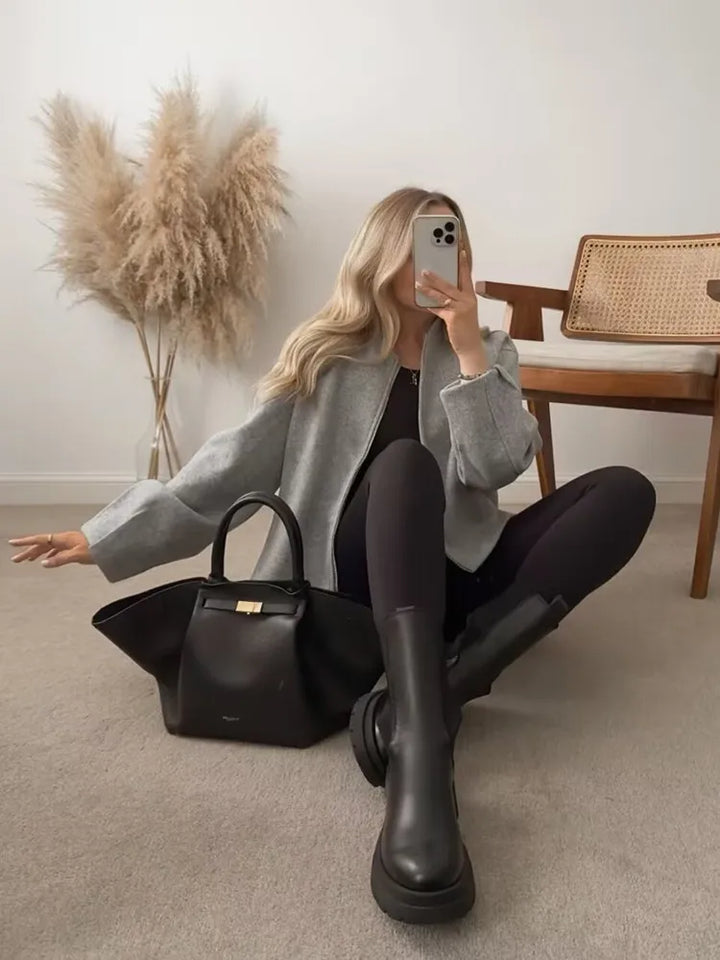 Women’s Autumn Winter Bomber Jacket – Soft Short Zipper Coat with Stand-Up Collar