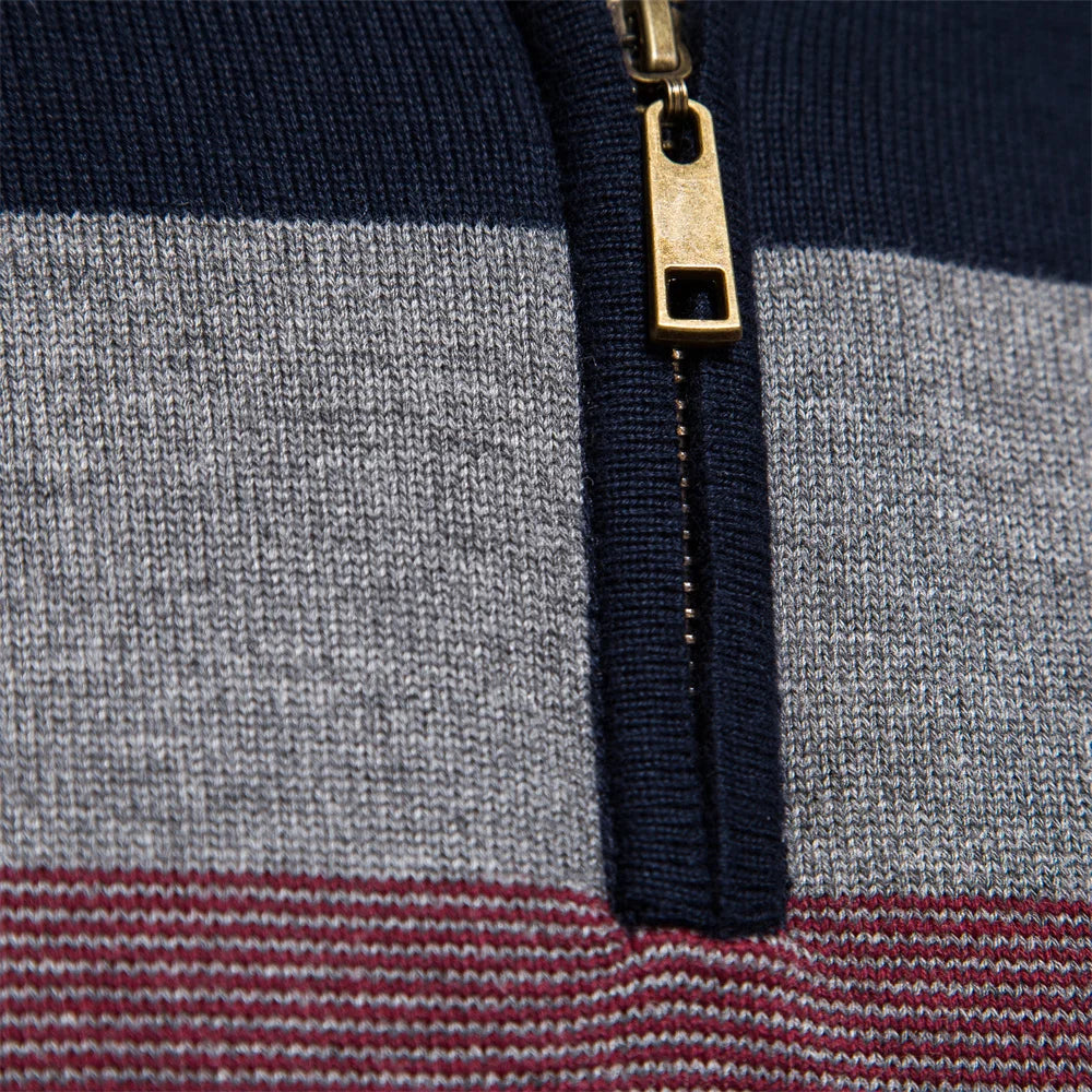 Men’s Patchwork Cotton Zipper Sweater