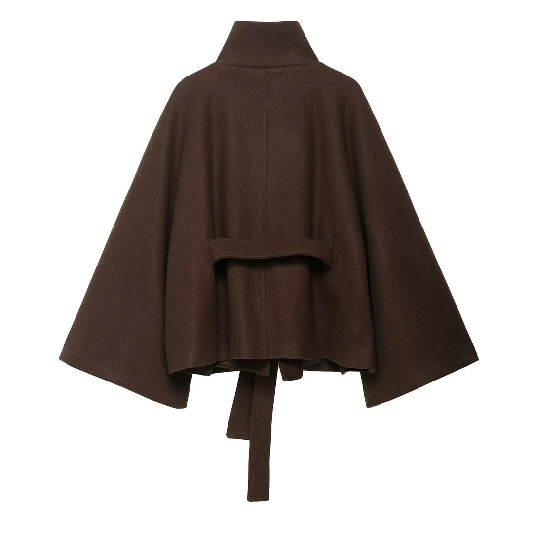 Women’s Stand Neck Faux Wool Cloak Coat