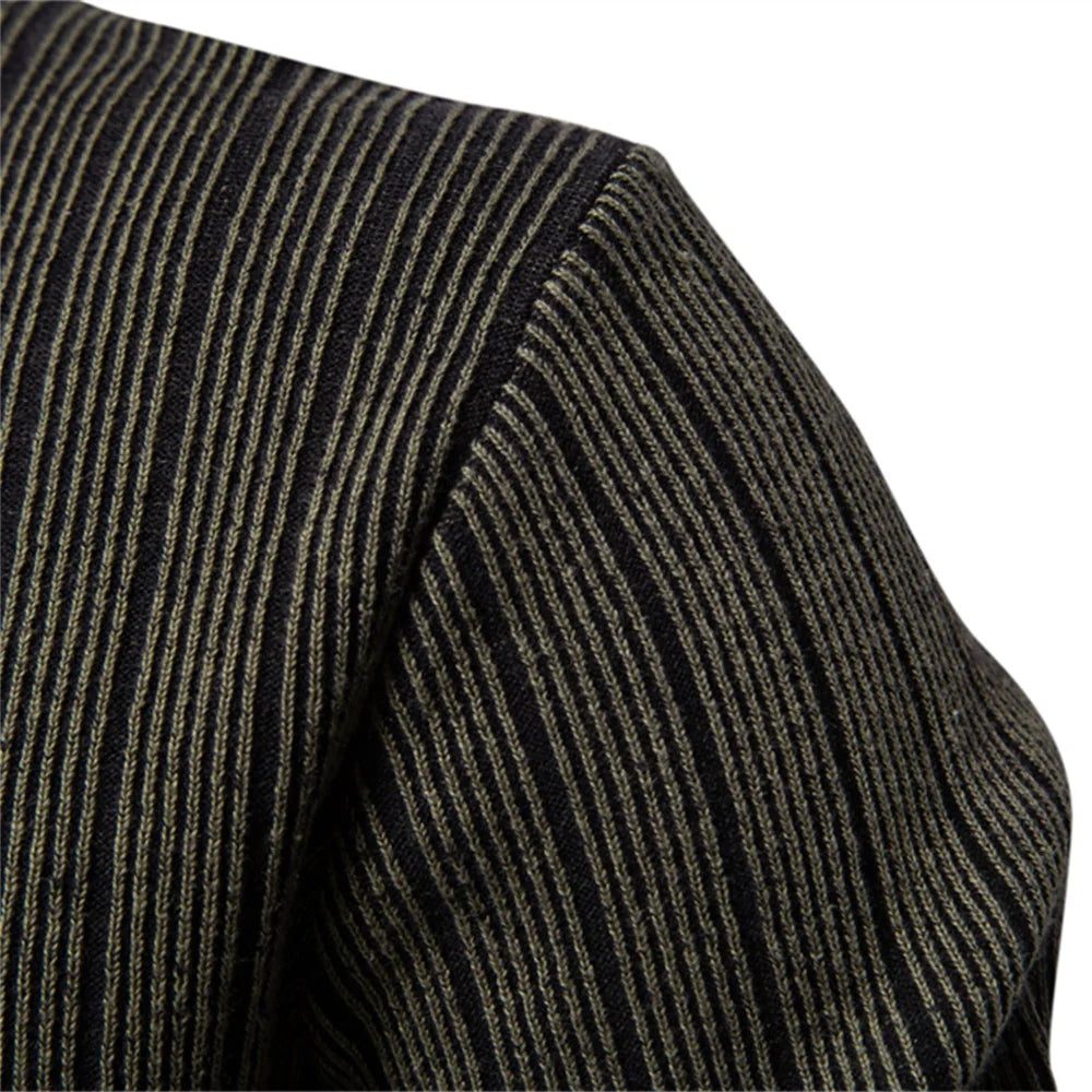 Men’s Striped Cotton Mock Neck Sweater – Warm Autumn & Winter Pullover