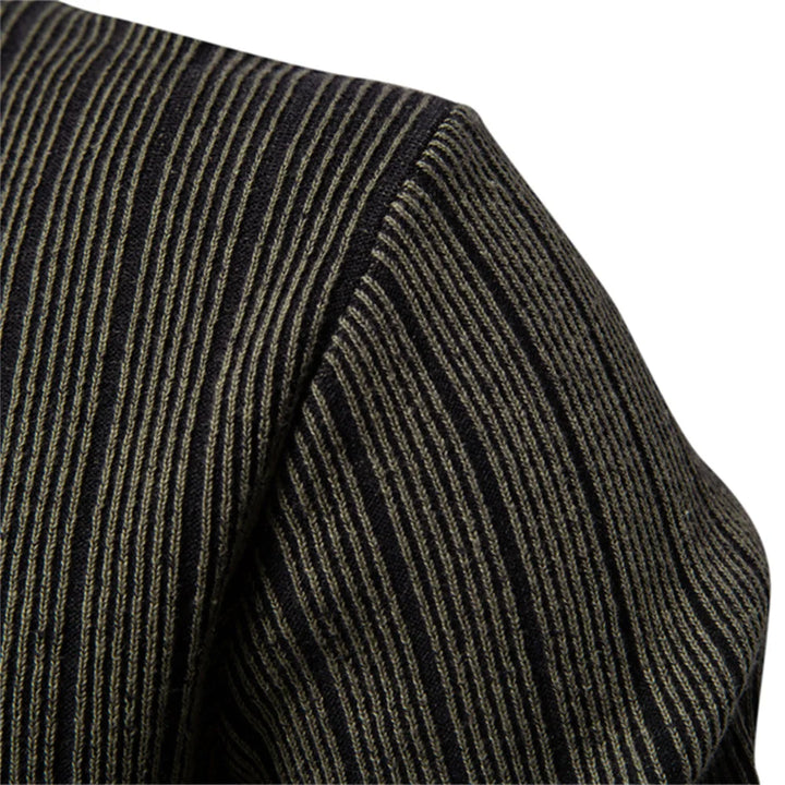 Men’s Striped Cotton Mock Neck Sweater – Warm Autumn & Winter Pullover