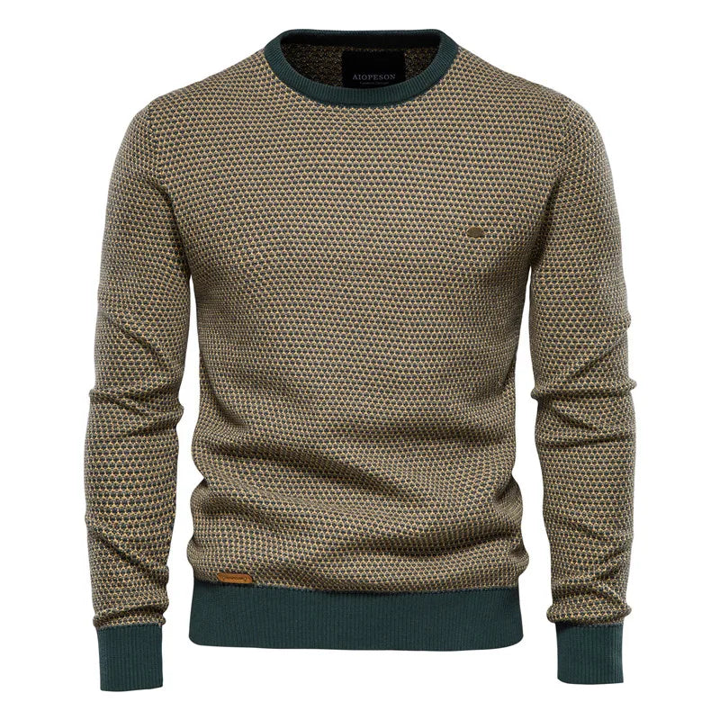 Men’s Cotton Spliced Pullover – Warm O-Neck Knitted Sweater