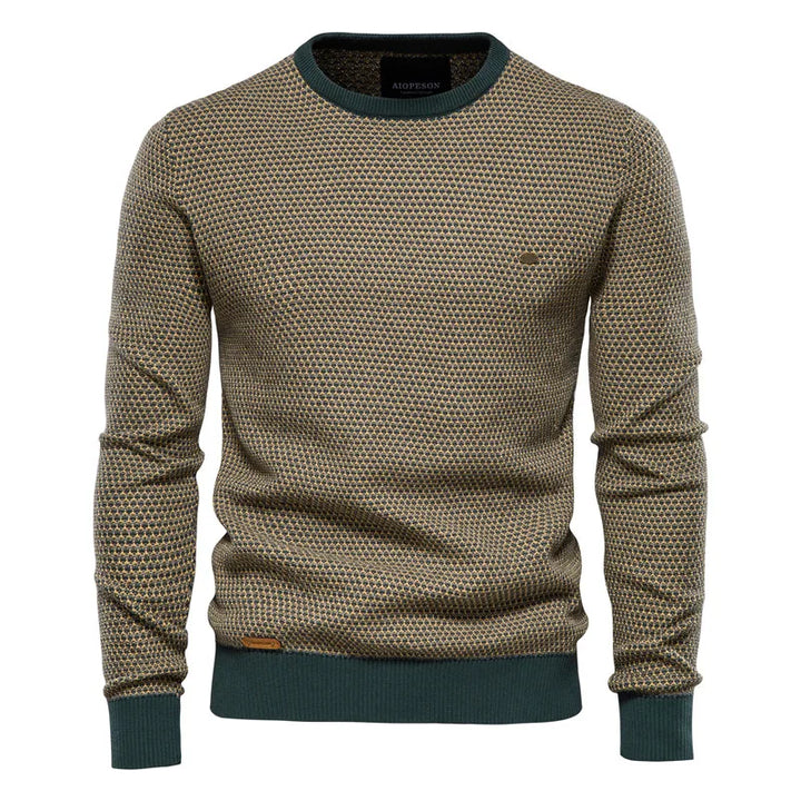 Men’s Cotton Spliced Pullover – Warm O-Neck Knitted Sweater