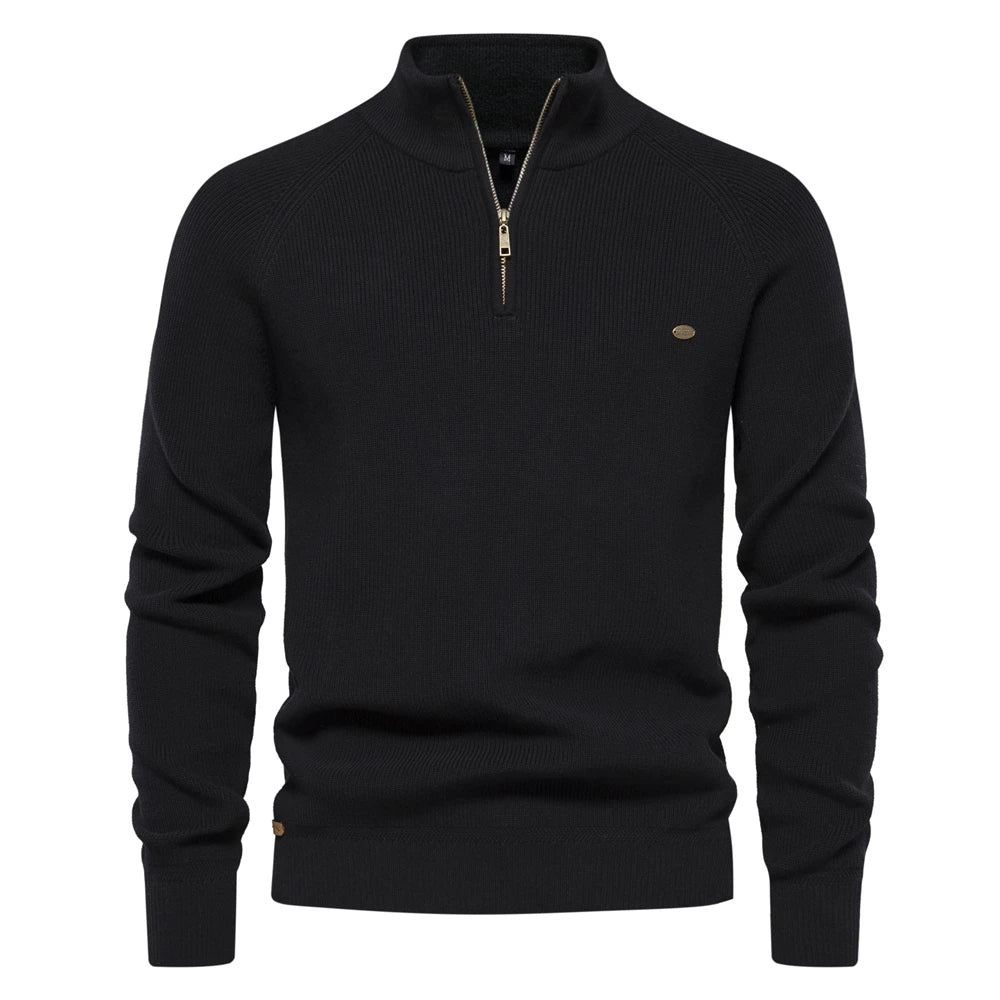 Men’s High-Collar Knitted Sweater – Warm Cotton Zipper Cardigan