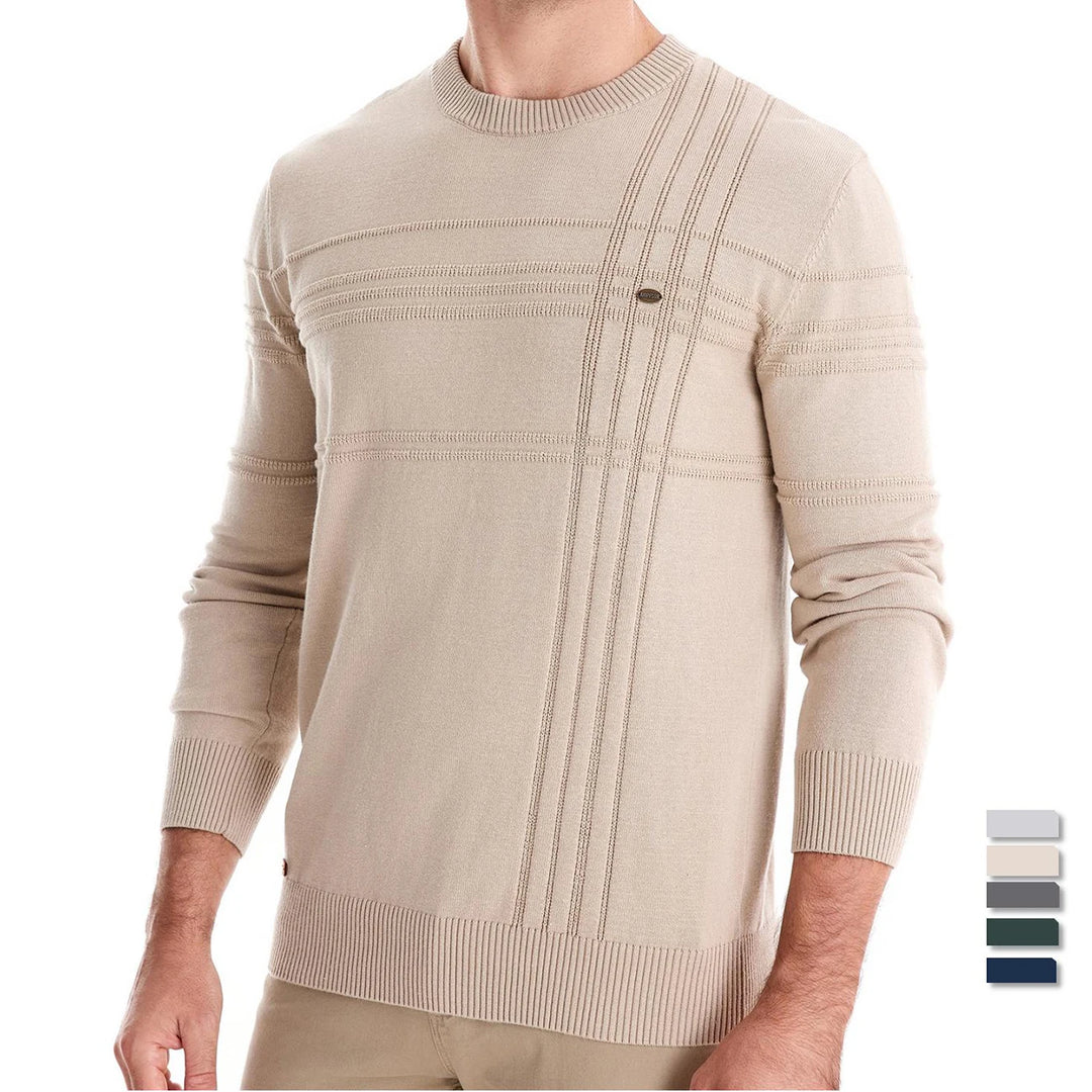 Men’s Striped Cotton Crewneck Sweater – Warm Autumn & Winter Pullover