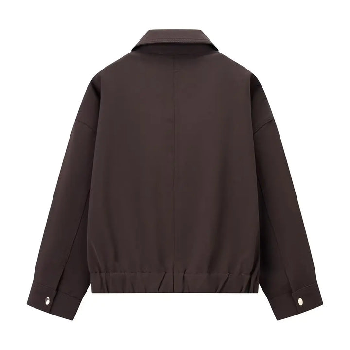 Women’s Brown Bomber Jacket – 2025 Autumn Spring Trend Casual Zipper Coat