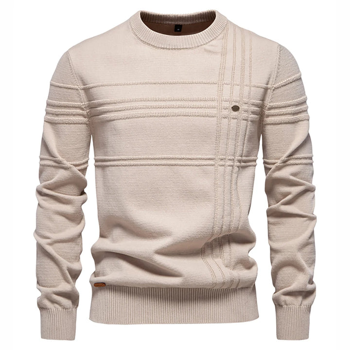 Men’s Striped Cotton Crewneck Sweater – Warm Autumn & Winter Pullover