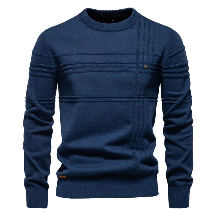 Men’s Striped Cotton Crewneck Sweater – Warm Autumn & Winter Pullover
