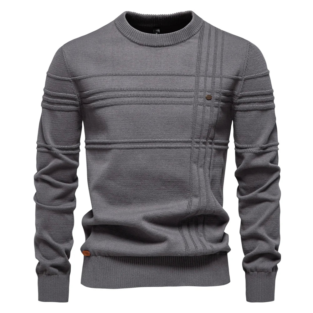 Men’s Striped Cotton Crewneck Sweater – Warm Autumn & Winter Pullover