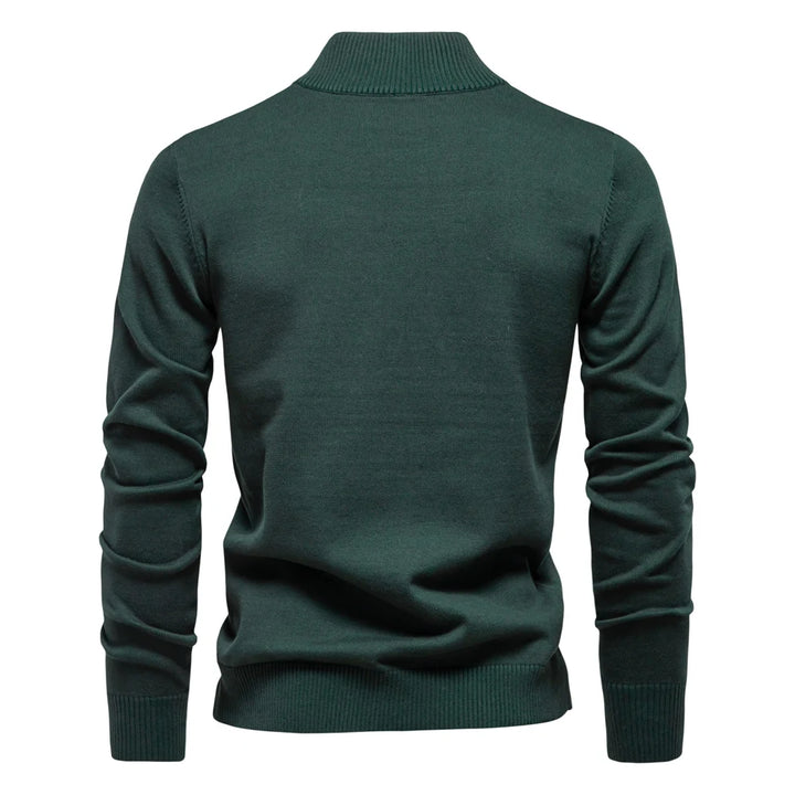 Men’s Quarter-Zip Cotton Pullover – Solid Color Mock Neck Sweater