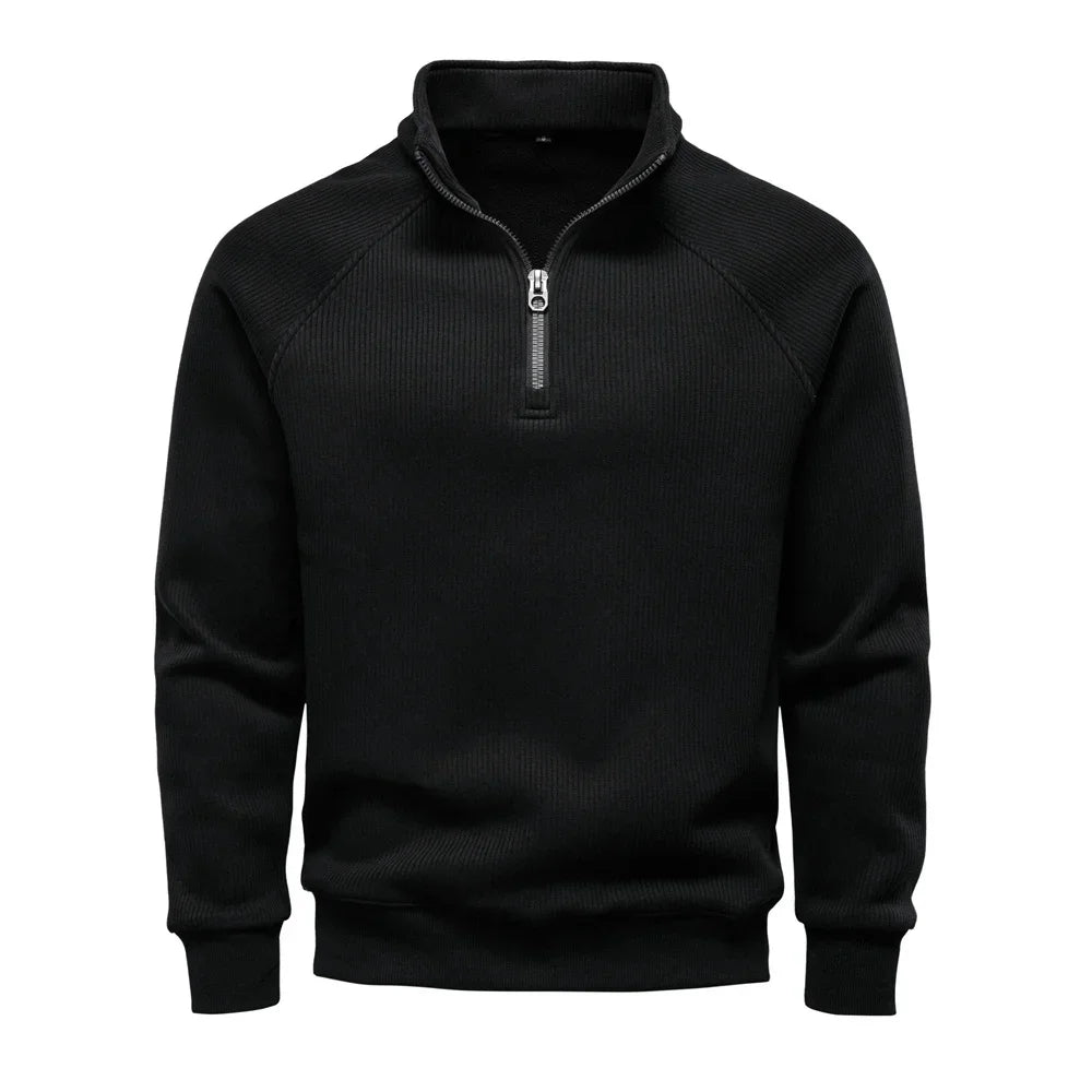 Men’s Winter Thermal Cotton Zipper Sweater – Slim Fit Pullover