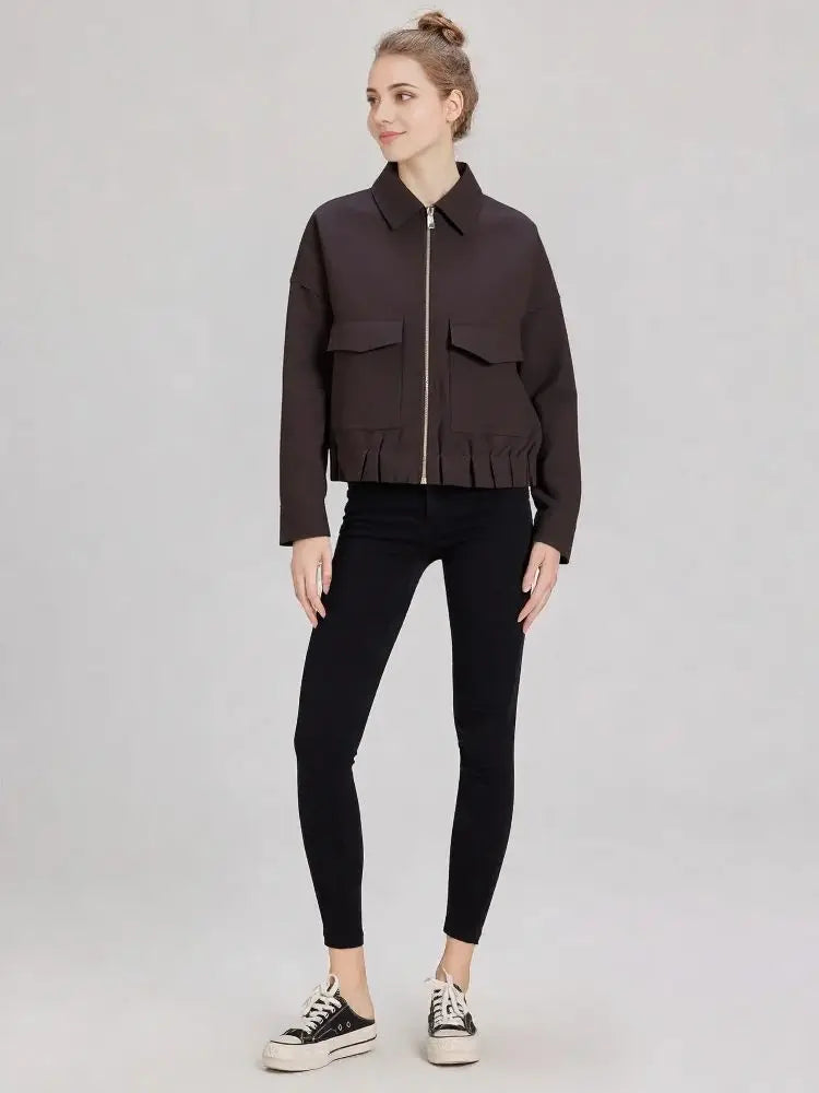 Women’s Brown Bomber Jacket – 2025 Autumn Spring Trend Casual Zipper Coat