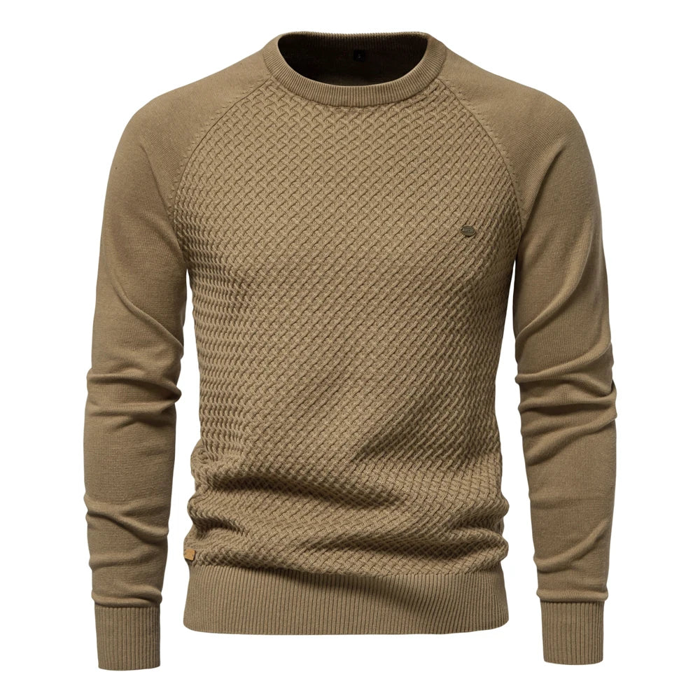 Men’s Geometric Cotton Crew Neck Sweater – Casual & Business Pullover