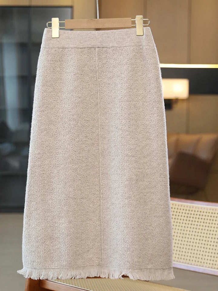 Women’s 100% Merino Wool Tassel Straight Skirt