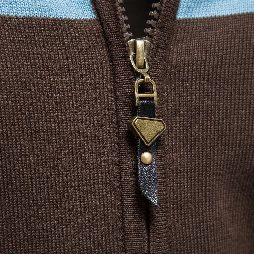 Men’s Cotton Zipper Cardigan – Autumn & Winter Patchwork Sweater