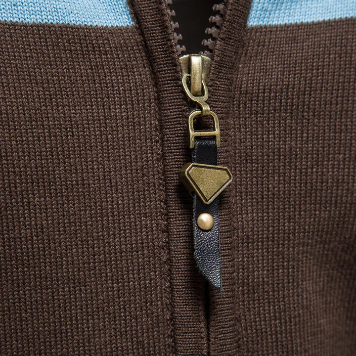 Men’s Cotton Zipper Cardigan – Autumn & Winter Patchwork Sweater