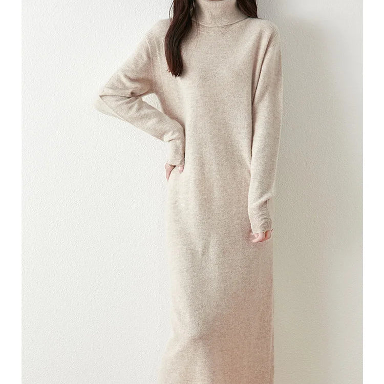 Women’s 100% Merino Wool Turtleneck Sweater Dress