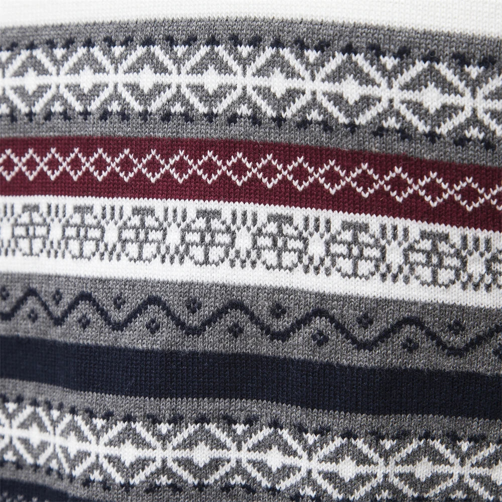 Men’s Zipper Pullover Sweater – Warm Cotton Ethnic Pattern Knit