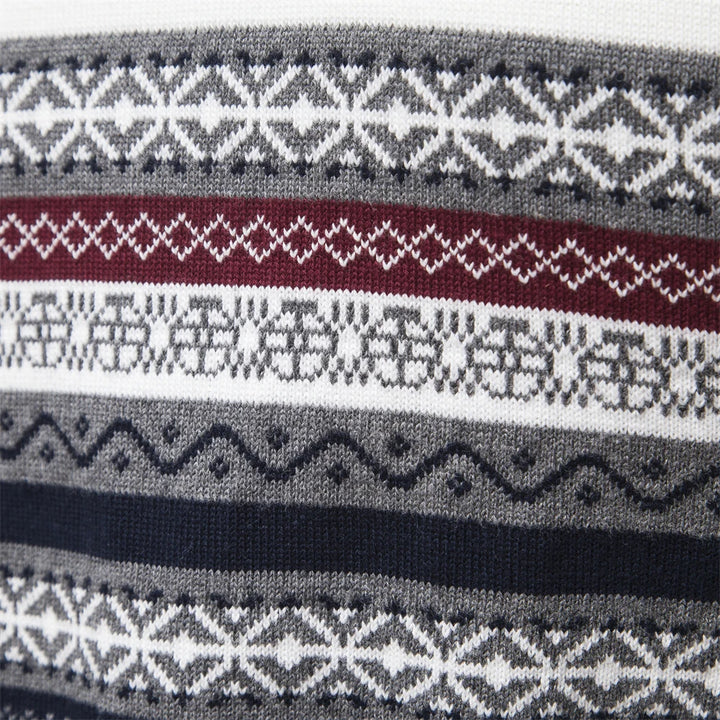 Men’s Zipper Pullover Sweater – Warm Cotton Ethnic Pattern Knit