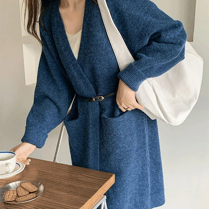 Women’s Long V-Neck Knit Cardigan with Pockets