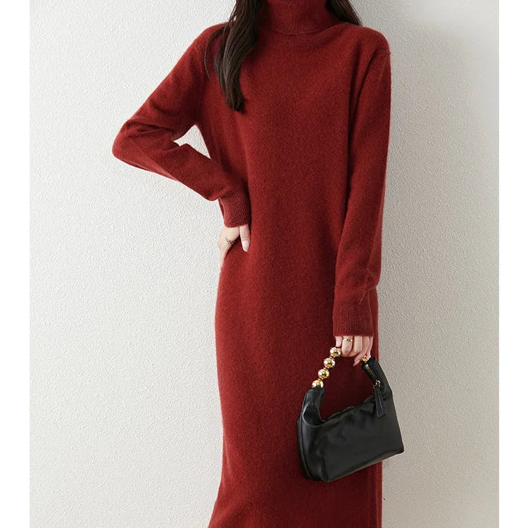 Women’s 100% Merino Wool Turtleneck Sweater Dress