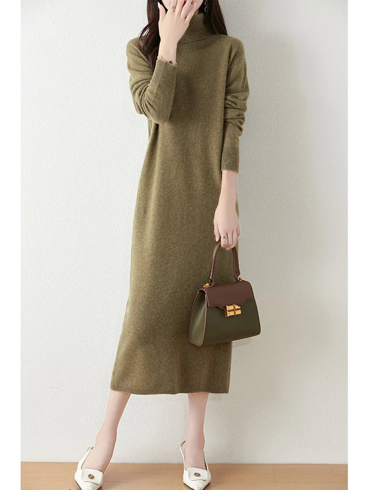 Women’s 100% Merino Wool Turtleneck Sweater Dress