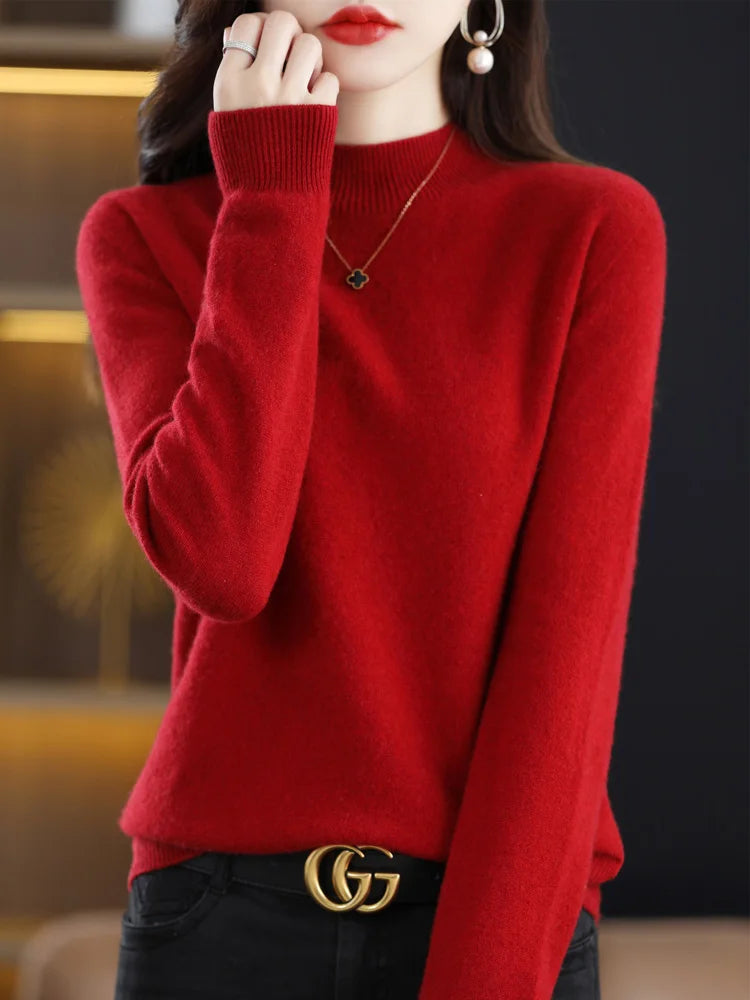 Women’s 100% Merino Wool Turtleneck Sweater – Warm Winter Cashmere Knit Pullover