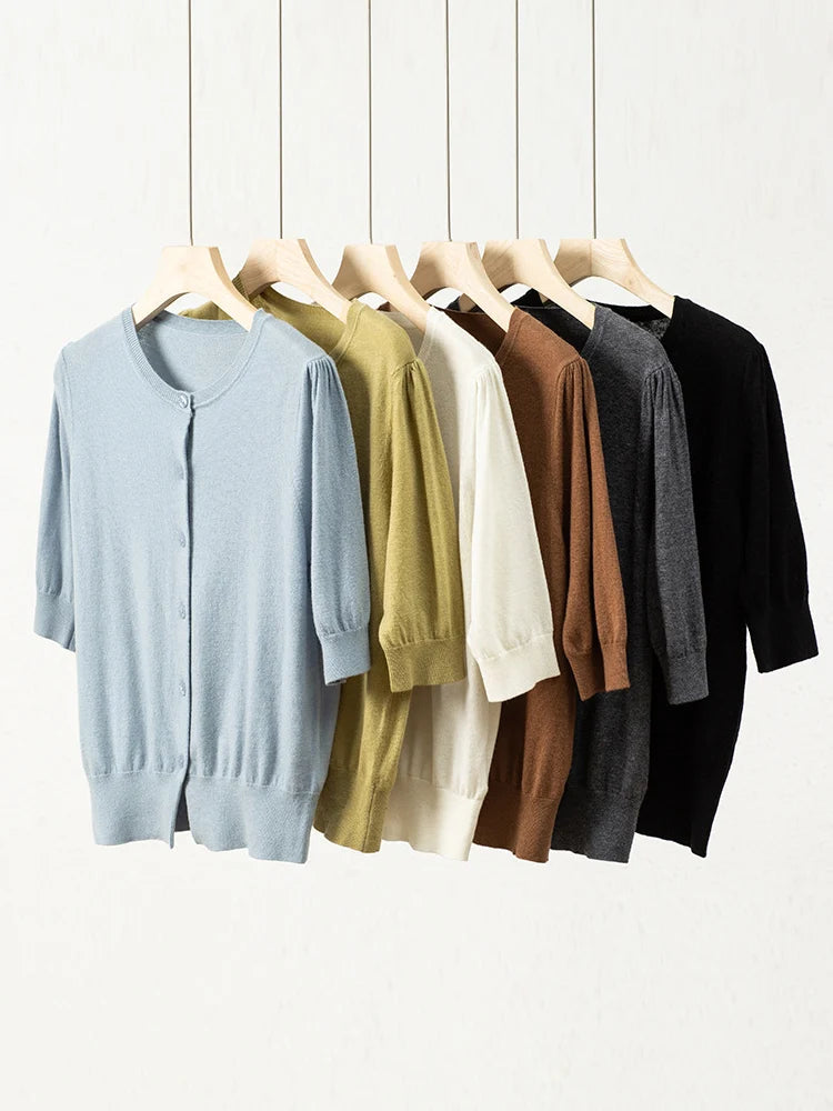 Women’s 100% Wool Short-Sleeve Cardigan