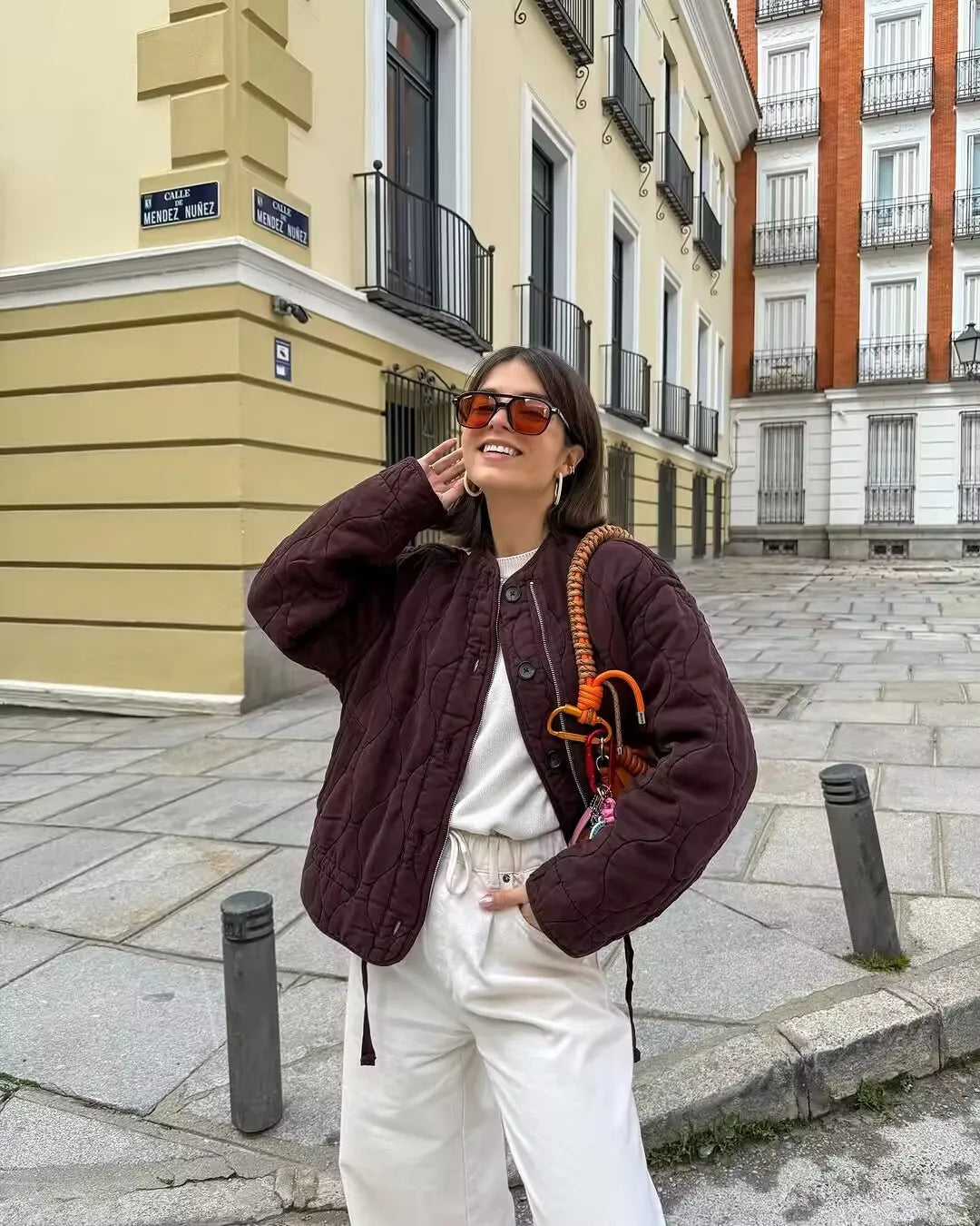 Women’s Quilted Snap-Button Bomber Jacket – Warm Padded Outerwear