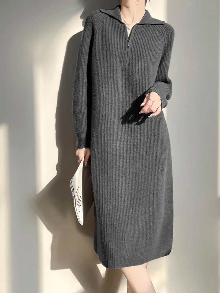 Women’s Merino Wool Half-Zip Polo Collar Sweater Dress