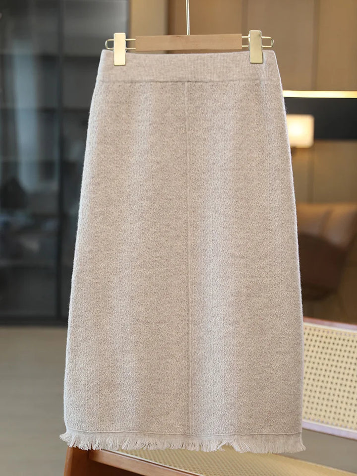 Women’s 100% Merino Wool Tassel Straight Skirt