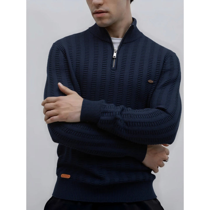 Men’s Luxury Striped Cotton Pullover – Thick Warm Crew Neck Sweater
