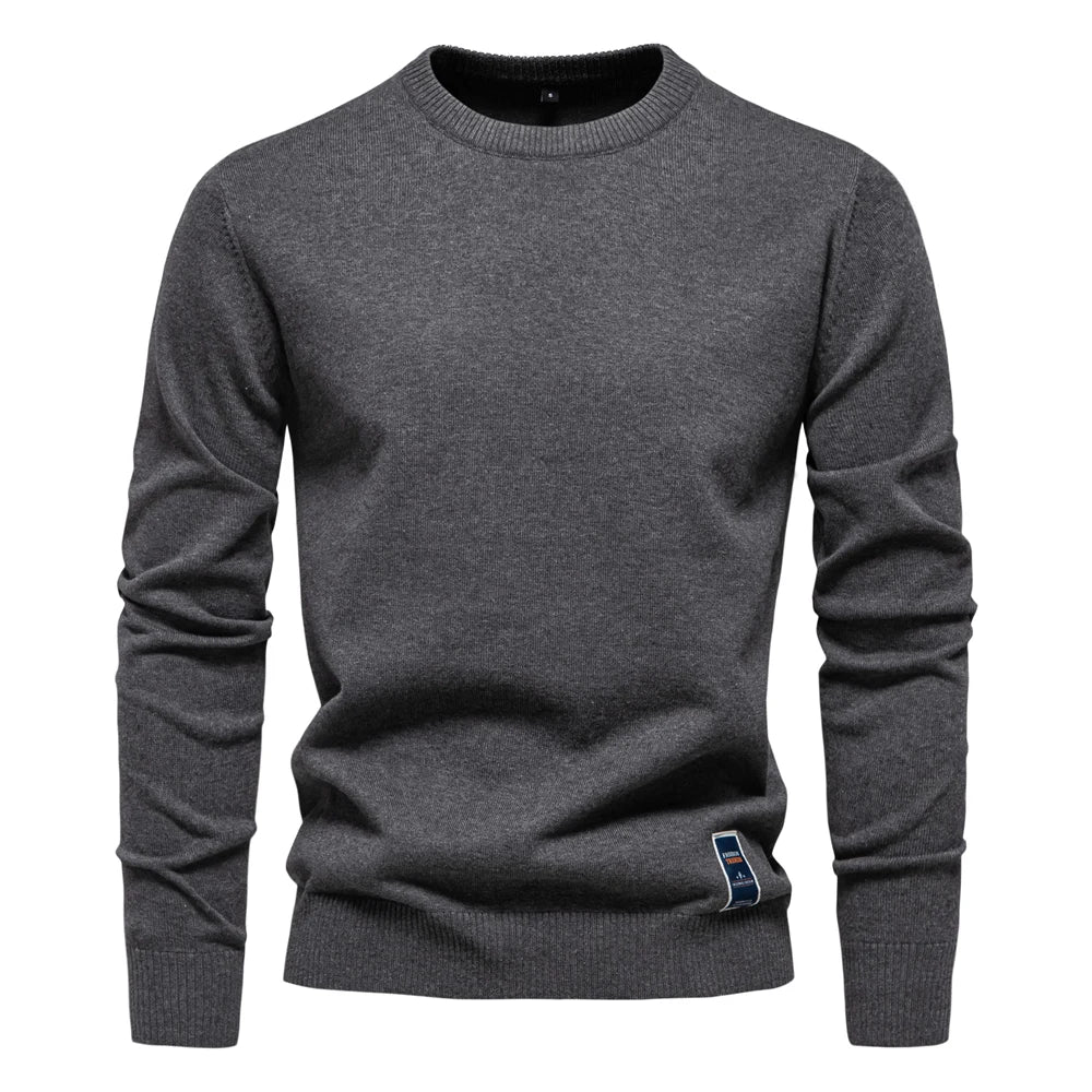 Men’s Solid Cotton Crew Neck Sweater – Casual Knitted Pullover