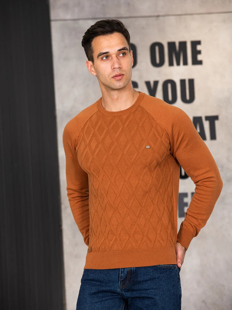 Men’s Warm Argyle O-Neck Knit Pullover