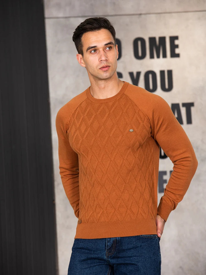 Men’s Warm Argyle O-Neck Knit Pullover