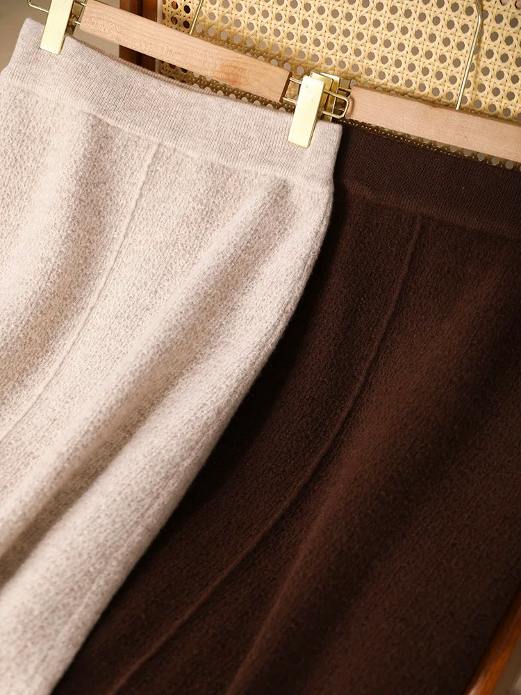 Women’s 100% Merino Wool Tassel Straight Skirt