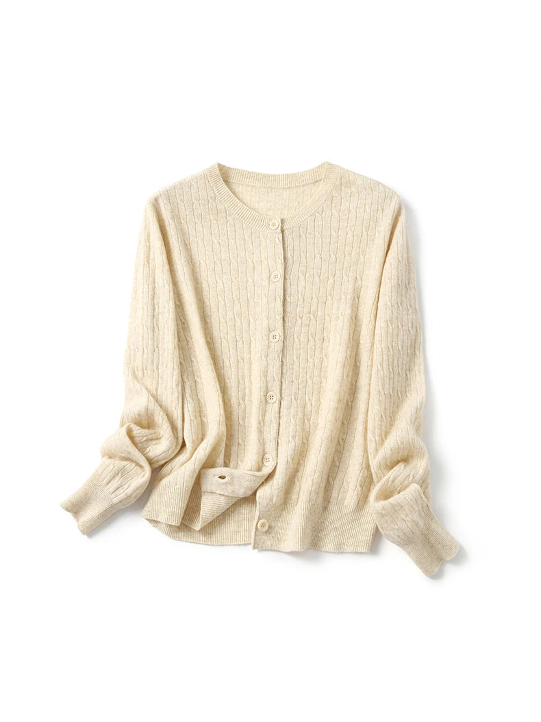 Women’s 100% Merino Wool Cable Knit Cardigan