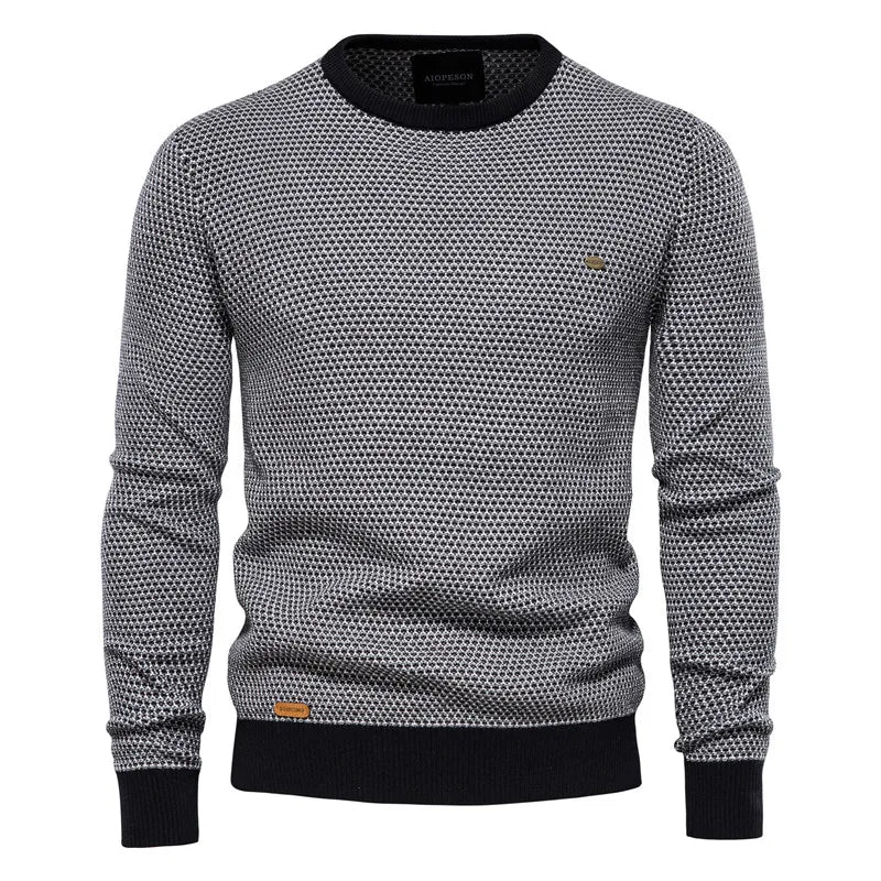 Men’s Cotton Spliced Pullover – Warm O-Neck Knitted Sweater