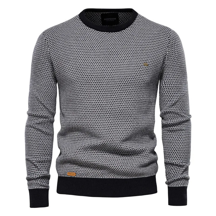 Men’s Cotton Spliced Pullover – Warm O-Neck Knitted Sweater