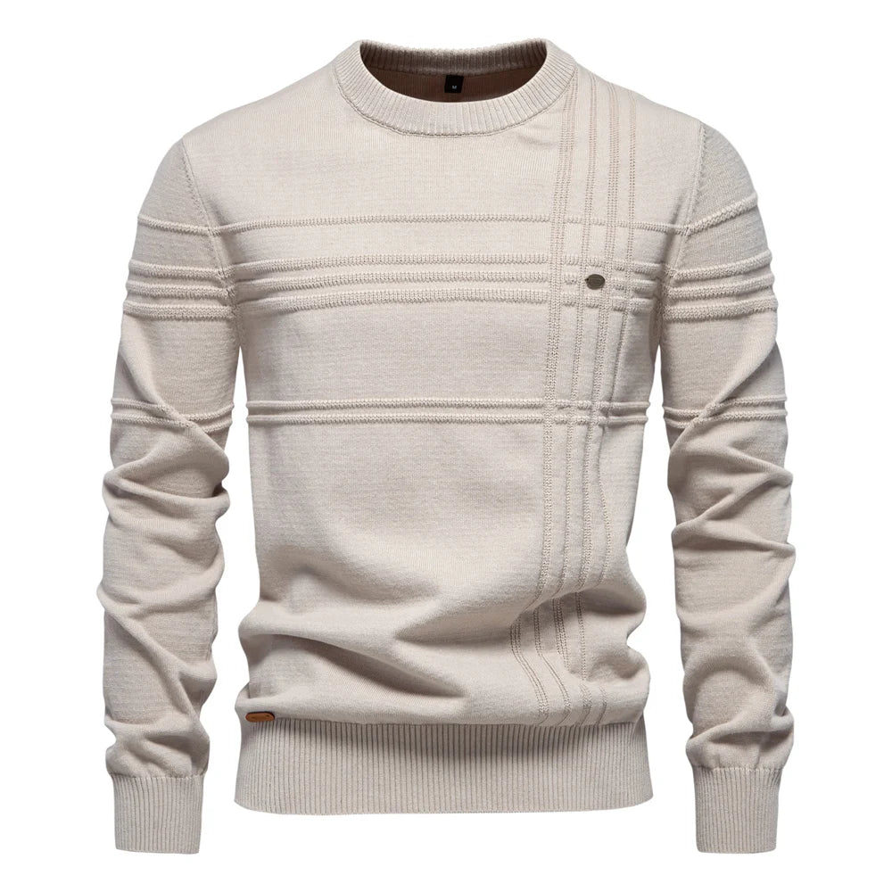 Men’s Striped Cotton Crewneck Sweater – Warm Autumn & Winter Pullover