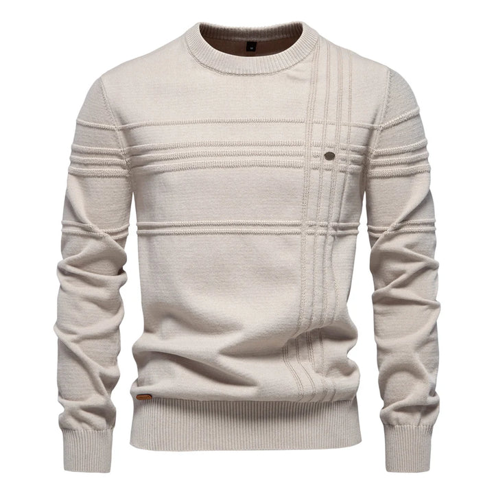 Men’s Striped Cotton Crewneck Sweater – Warm Autumn & Winter Pullover