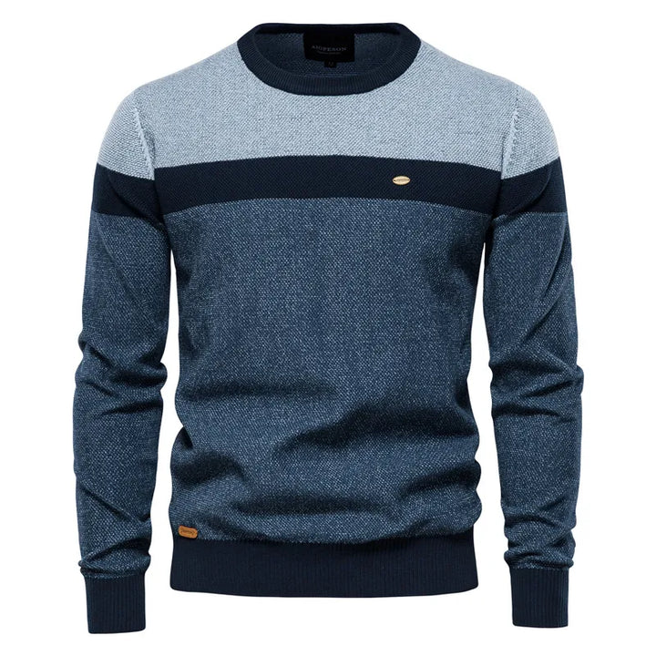 Men’s Spliced Cotton Pullover – High-Quality O-Neck Winter Sweater