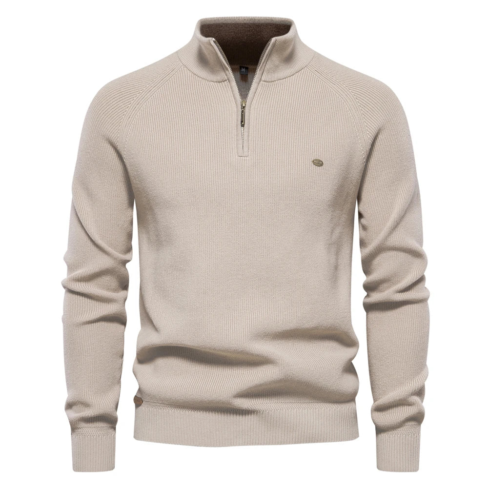 Men’s High-Collar Knitted Sweater – Warm Cotton Zipper Cardigan